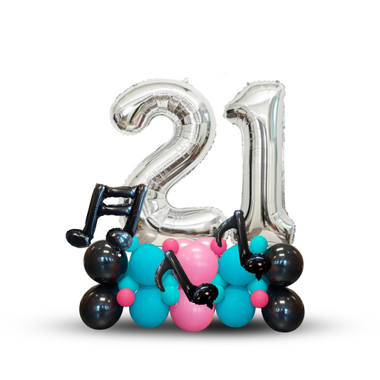 Black blue pink music video birthday balloon sculpture bouquet