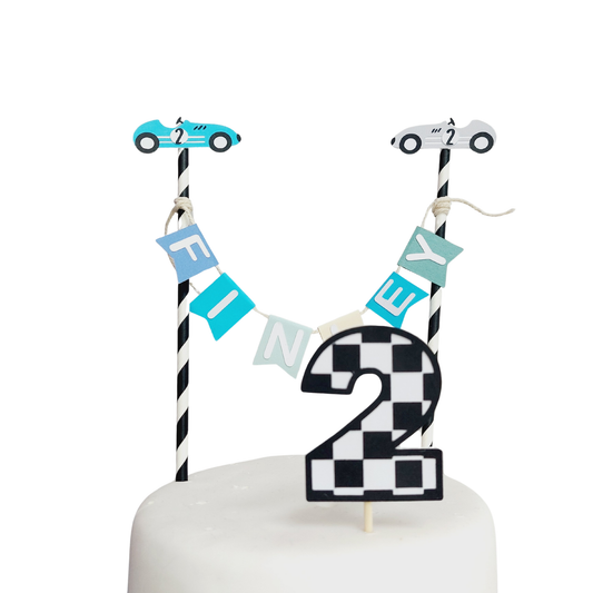 Personalised Racing Car Birthday paper cake topper for 1st 2nd birthdays