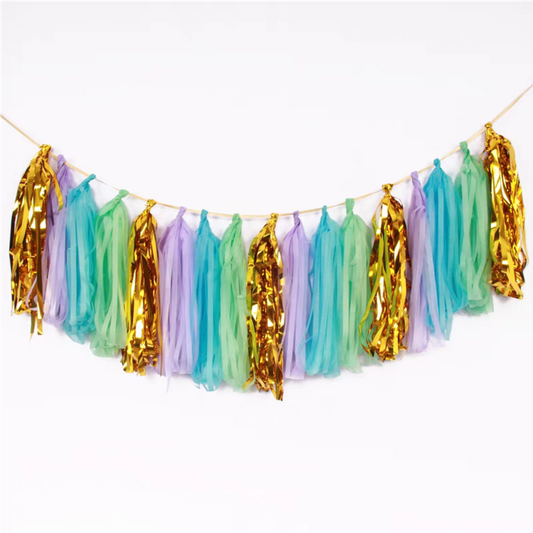 Pastel purple Green mint blue mermaid style paper tissue tassel garland