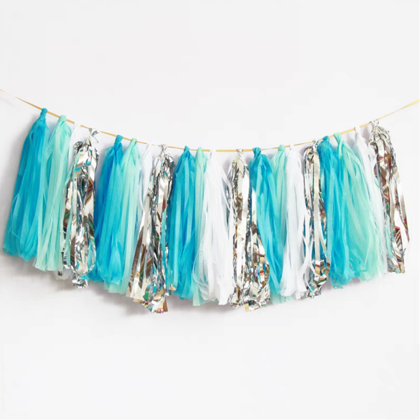 Blue white silver style paper tissue tassel garland