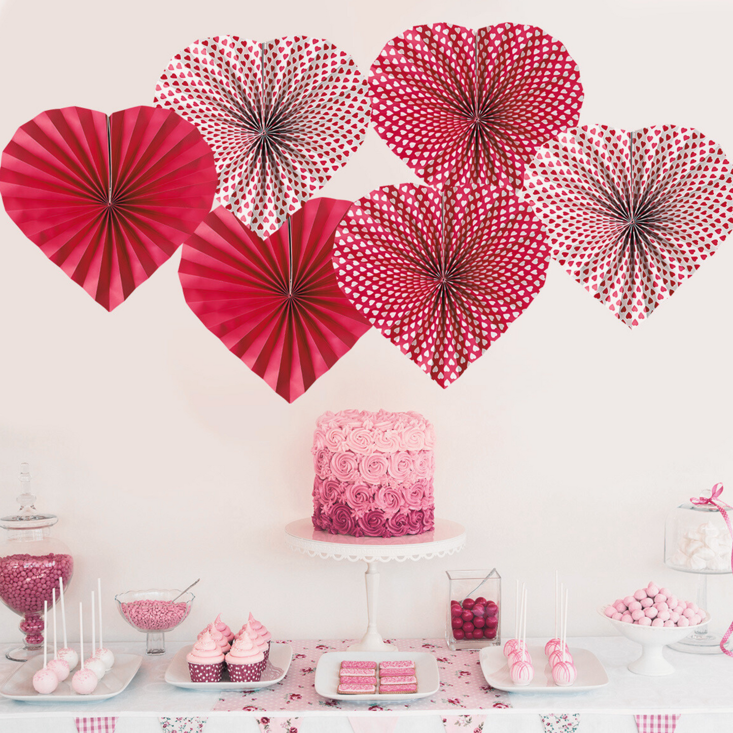 6-pack Red love heart Paper fan decoration wedding women milestone valentine's day birthday decoration