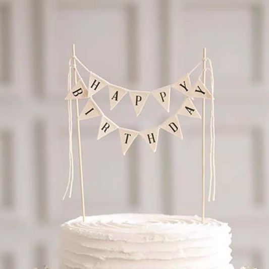 Happy birthday fabric flags bunting garland cake topper