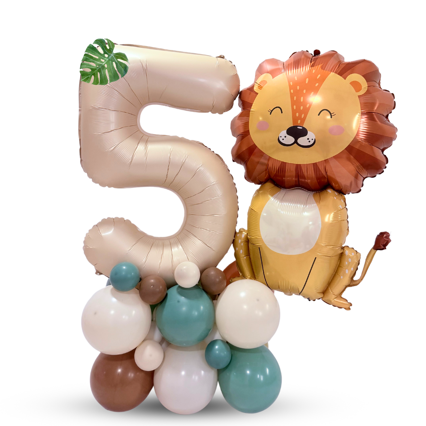 Personalised Girls boys children zoo animal lion big jungle safari balloon stack sculpture bouquet display with 40inch number