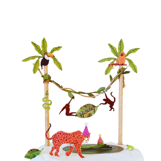 Jungle Animal zoo monkey leopard crocodile Birthday Cake Topper Set