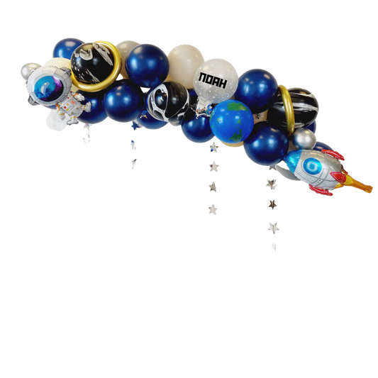 Personalised Outer space blue stars science rocket universe boys Birthday Balloon garland