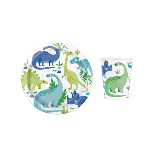 9" Dinosaur Birthday Party Plates and cups 8-pack