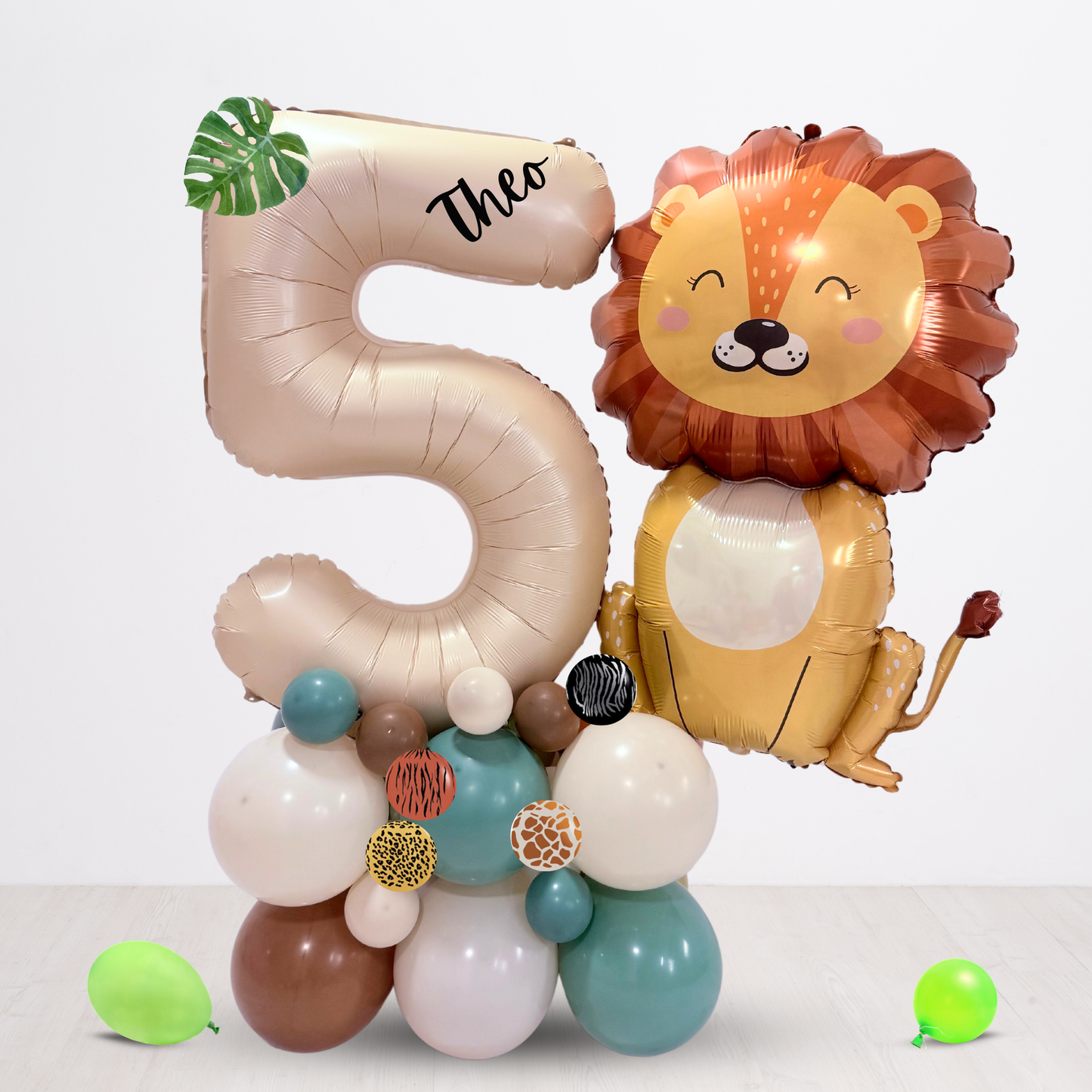 Personalised Girls boys children zoo animal lion big jungle safari balloon stack sculpture bouquet display with 40inch number