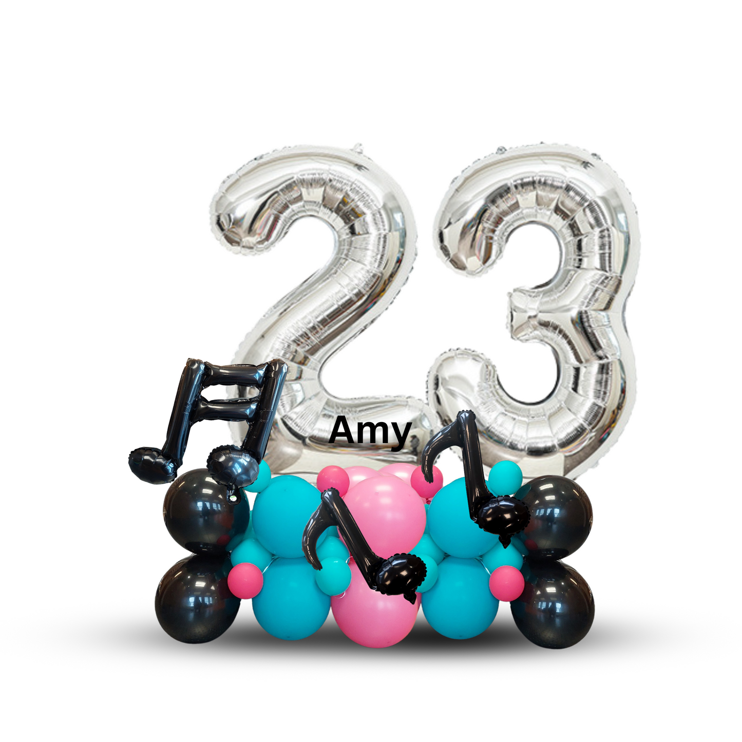 Black blue pink music video birthday balloon sculpture bouquet