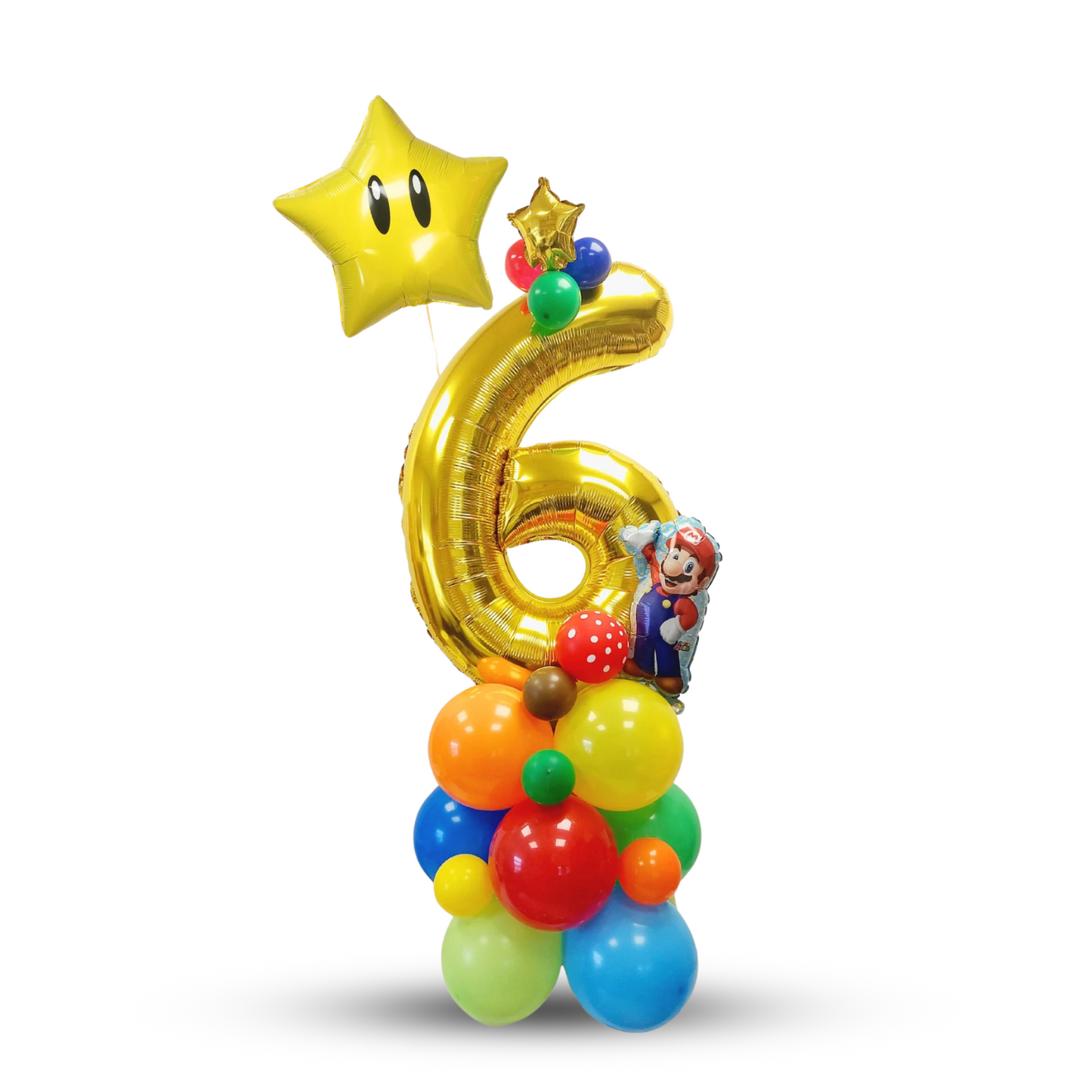 Personalised super Mario rainbow mushroom star balloon stack bouquet girls boys kids children adults display 40inch gold number sculpture