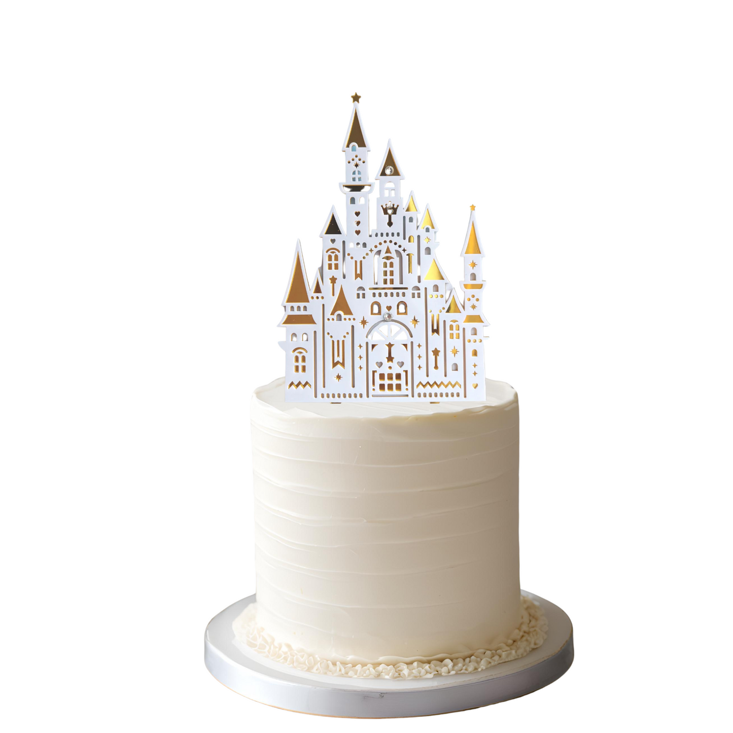 White and gold princess castle acrylic cake topper