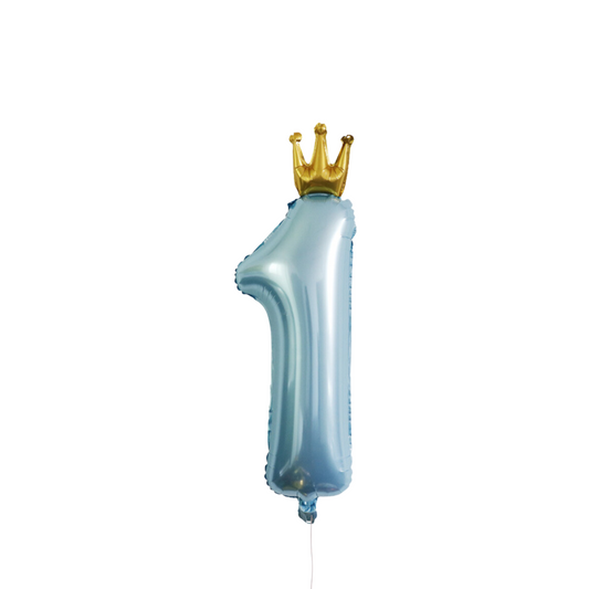 Blue Crown Baby 1st Birthday Foil Number Balloon