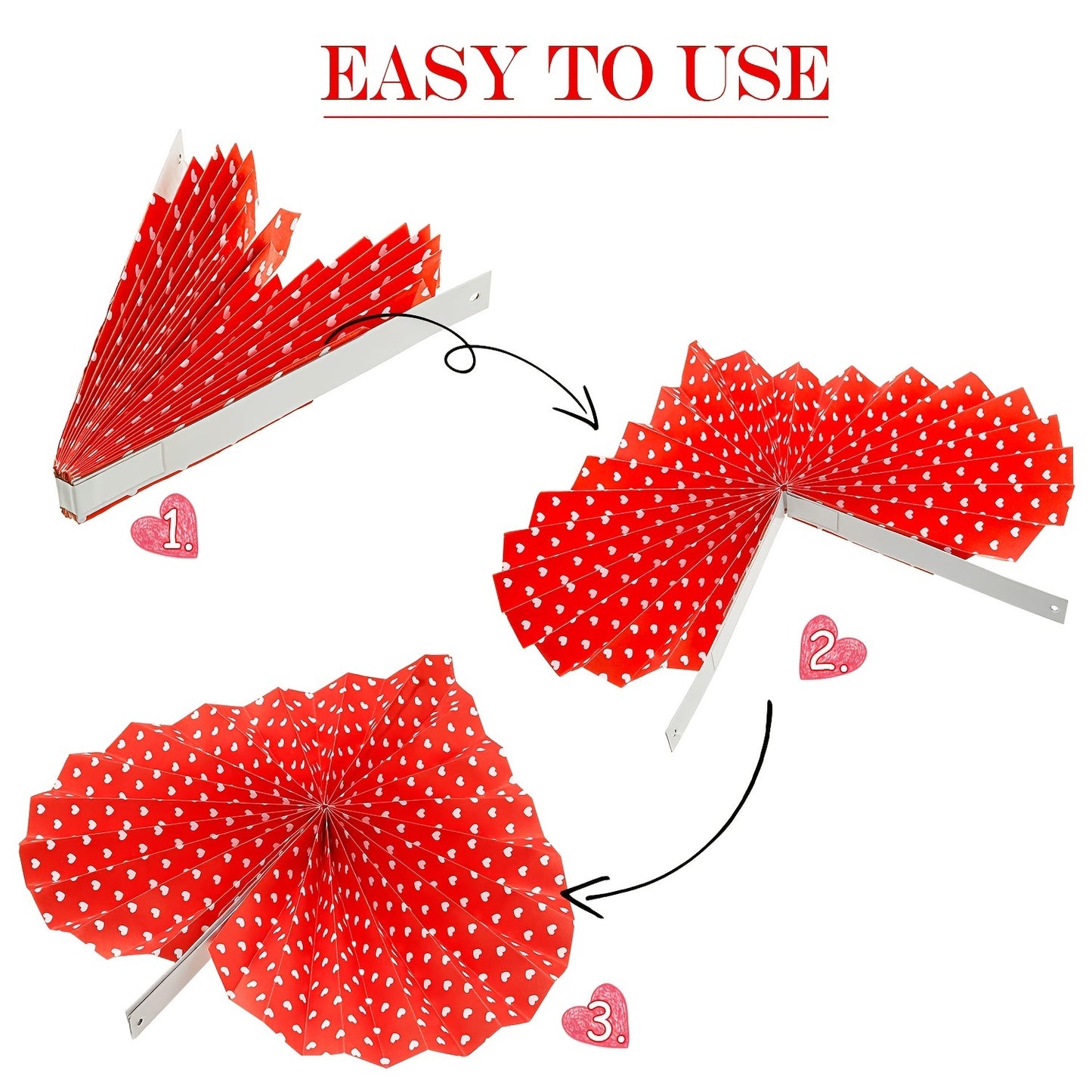 6-pack Red love heart Paper fan decoration wedding women milestone valentine's day birthday decoration