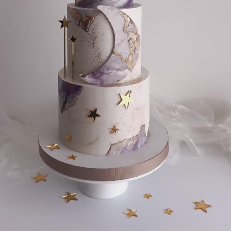 24pcs Gold acrylic stars space night baby children cake topper set