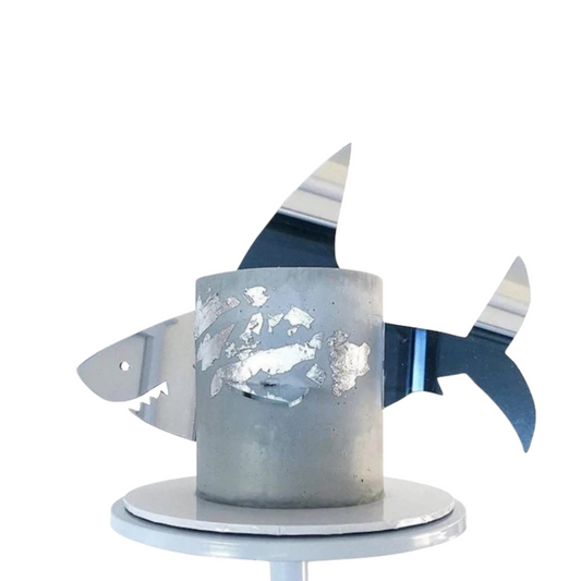 Silver mirror effect Pirate Shark boys birthday cake topper