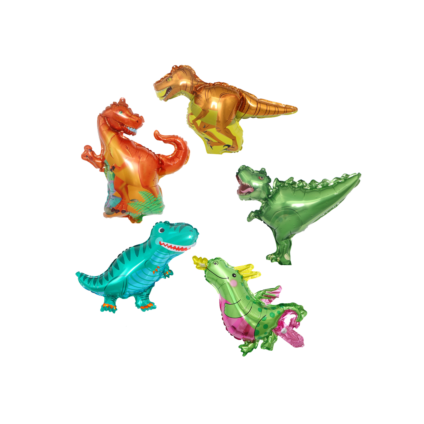 5-pack mini Green and blue dinosaur foil balloons