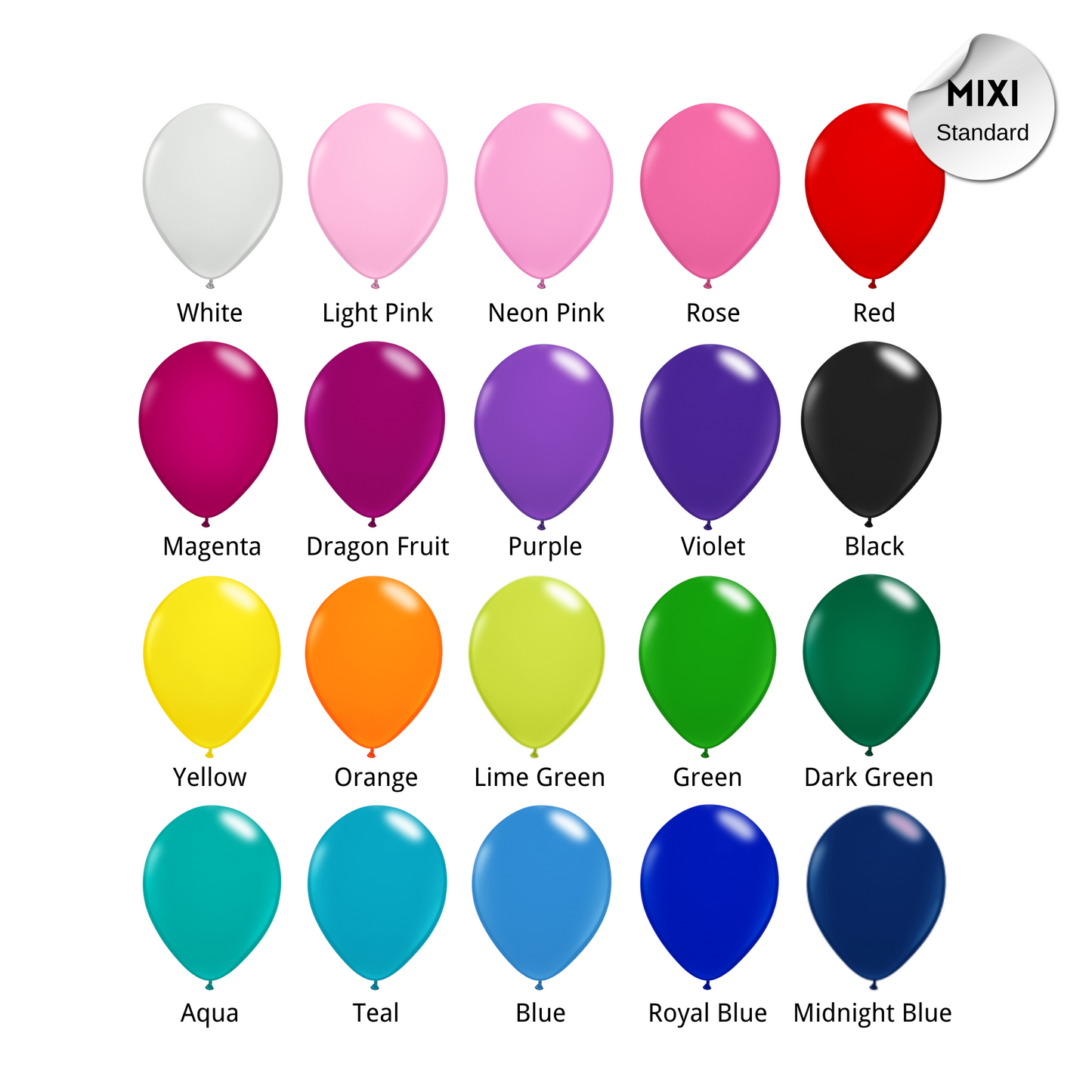 1-20-50-pack 5inch Standard Colour Latex Balloon