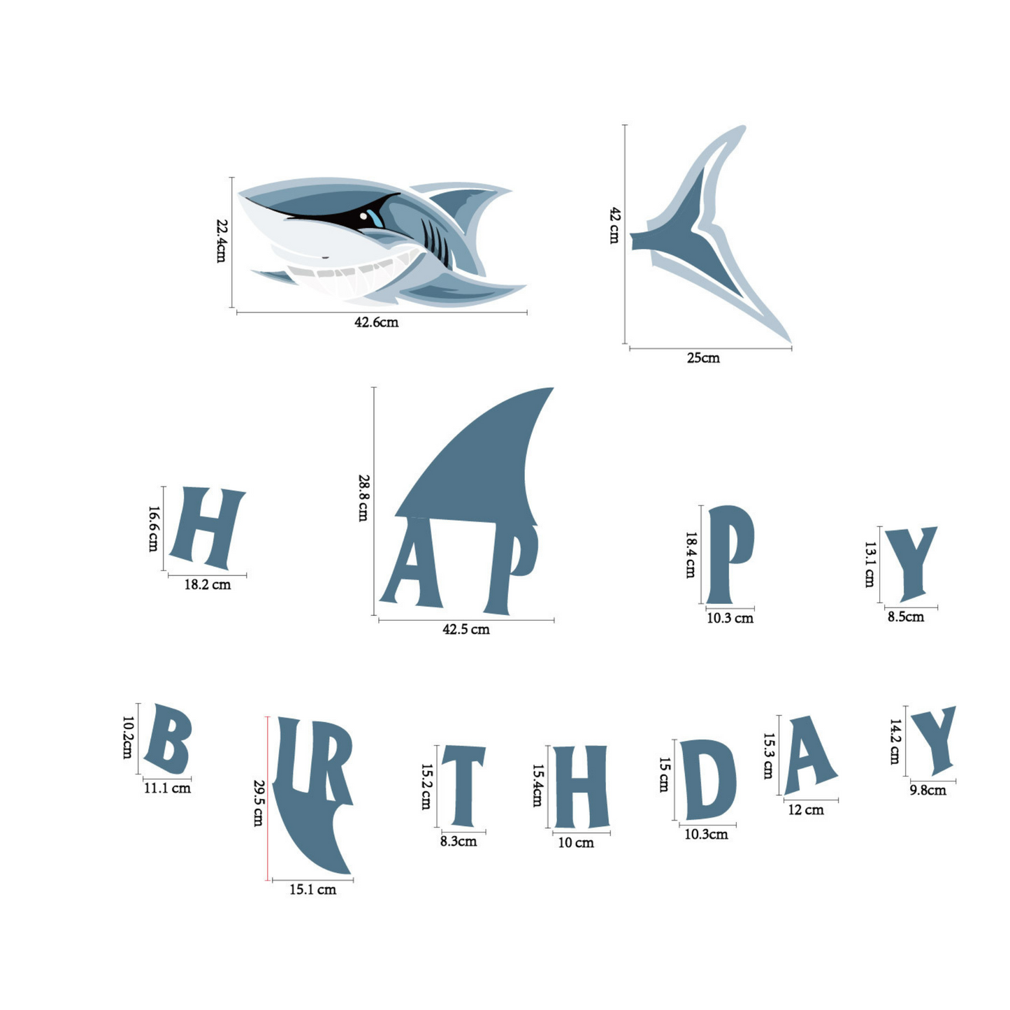 Under the sea blue shark happy birthday bunting banner garland 2.5m length