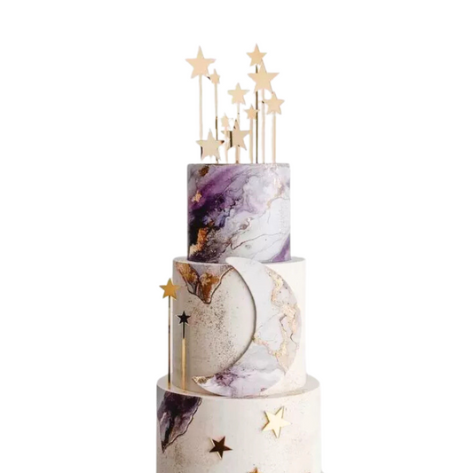 24pcs Gold acrylic stars space night baby children cake topper set