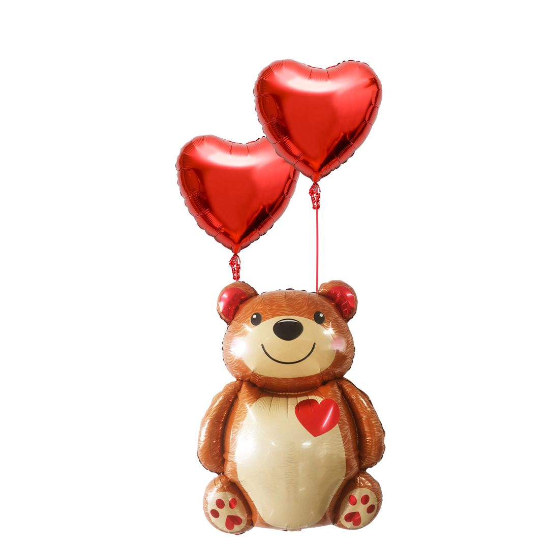 TEDDY bear balloon with 2pcs love heart, baby shower christening birthday valentines day engagement decoration