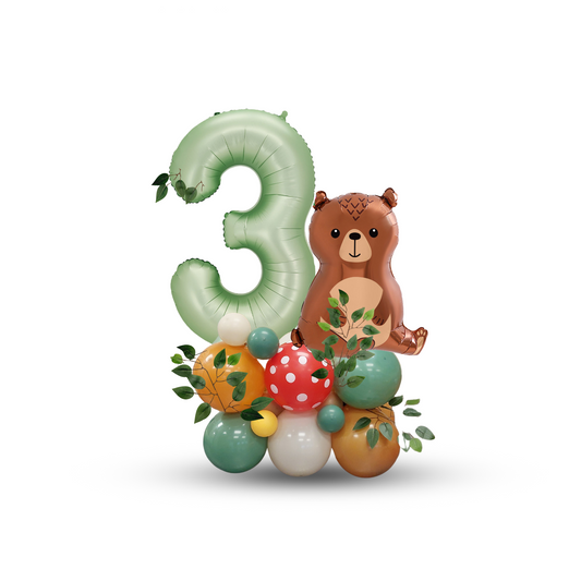 Woodland animals birthday leaves balloon bouquet