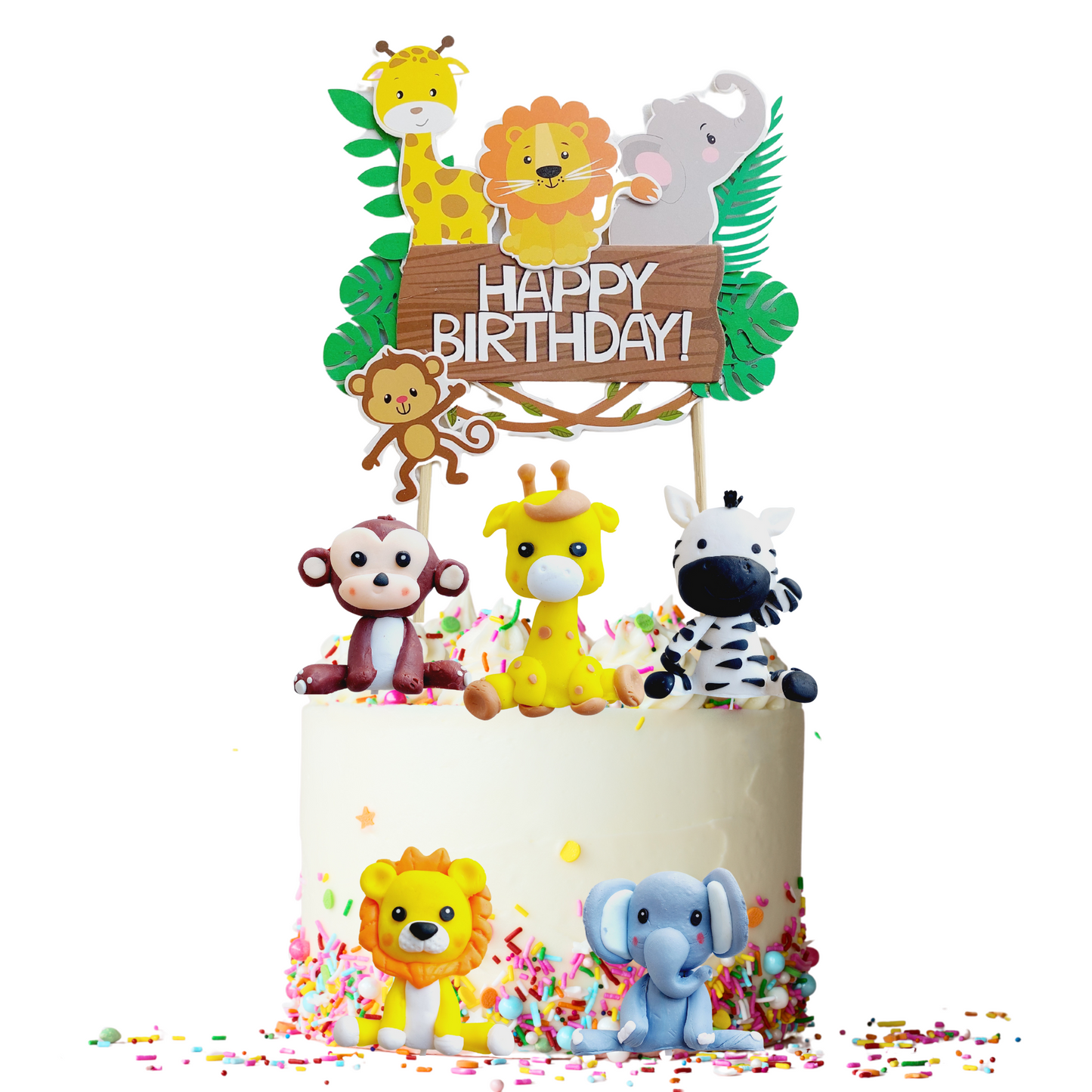 6PCs animal leaf safari jungle zoo Birthday Cake Topper Set