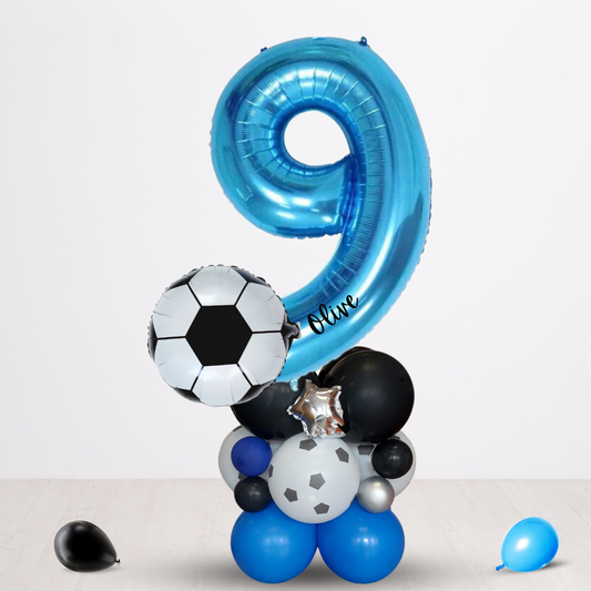 Black and Blue Football balloon sculpture bouquet