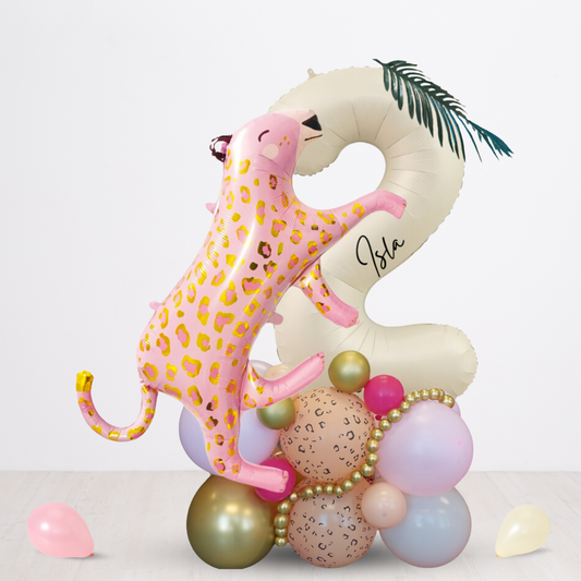 Wild animal pink leopard balloon cream 40inch number bouquet