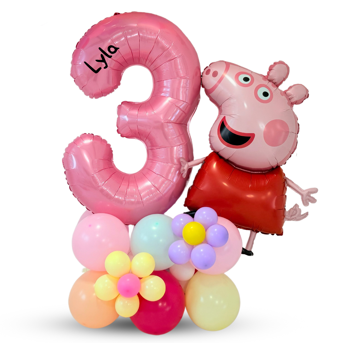 Personalised Peppa pig 2nd 3rd birthday flowers balloon sculpture stack