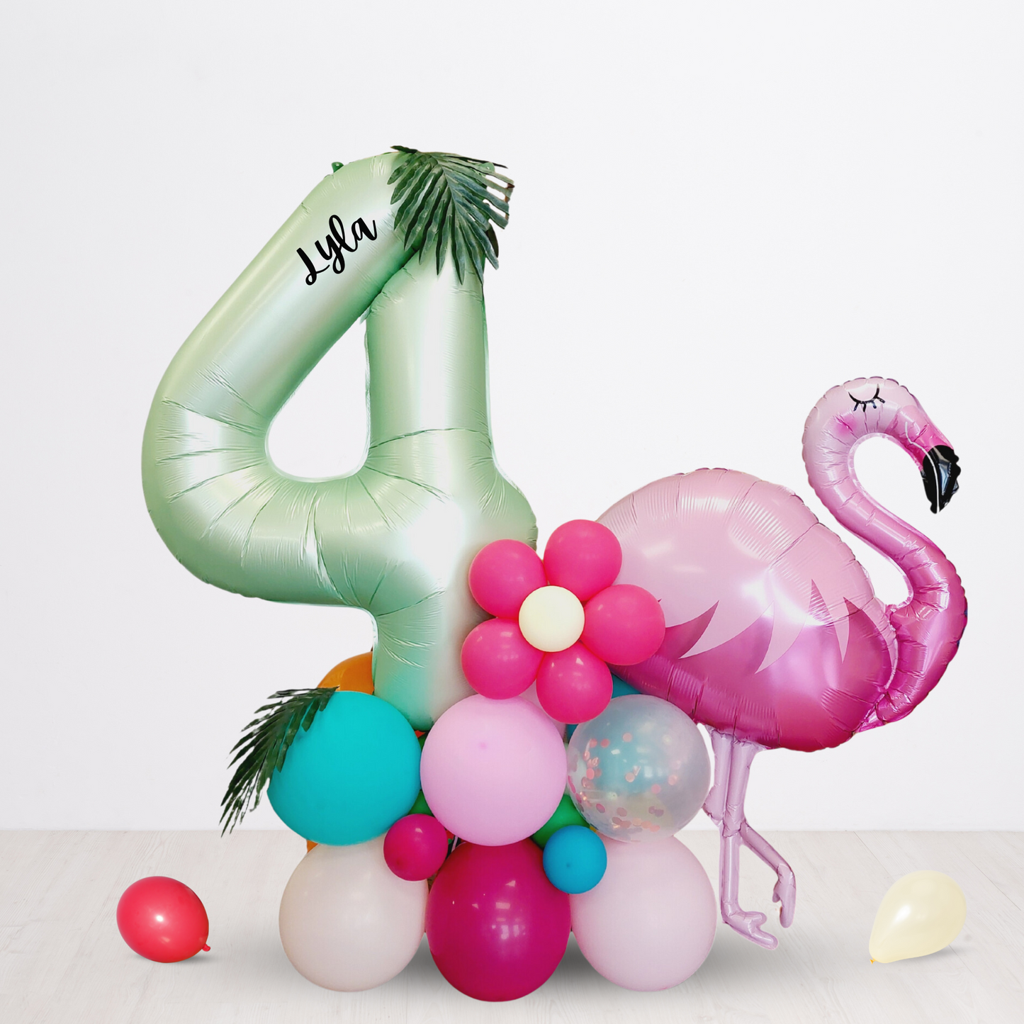 Flamingo and flowers summer tropical balloon sculpture bouquet