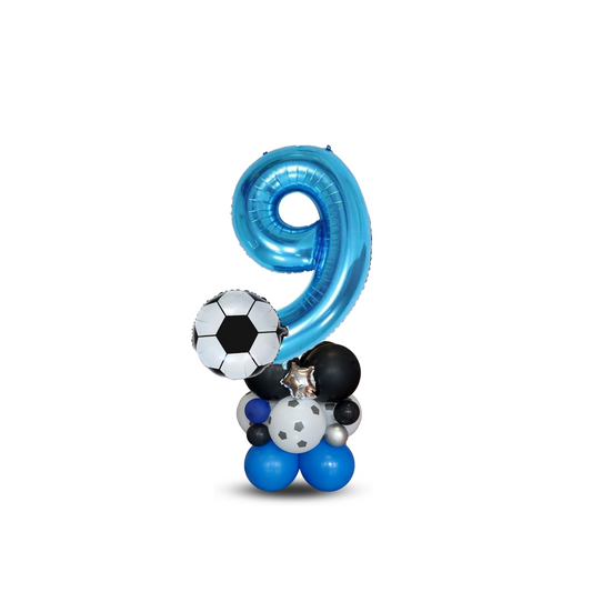 Black and Blue Football balloon sculpture bouquet