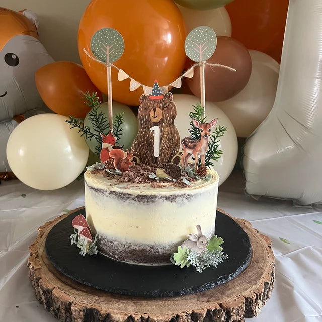 Personalised Woodland Bear Animal cake topper set