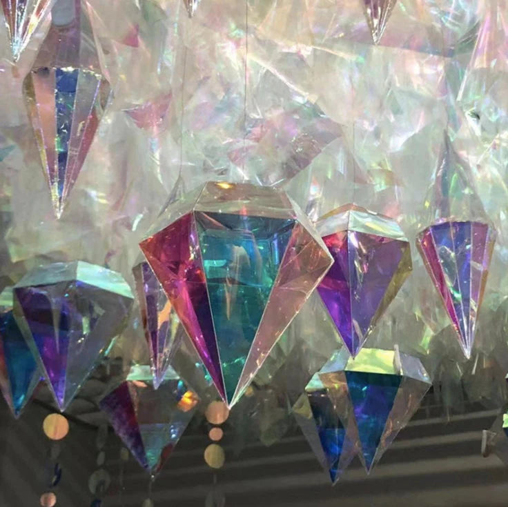 Iridescent artificial 3D diamond hanging decoration great for frozen themed party