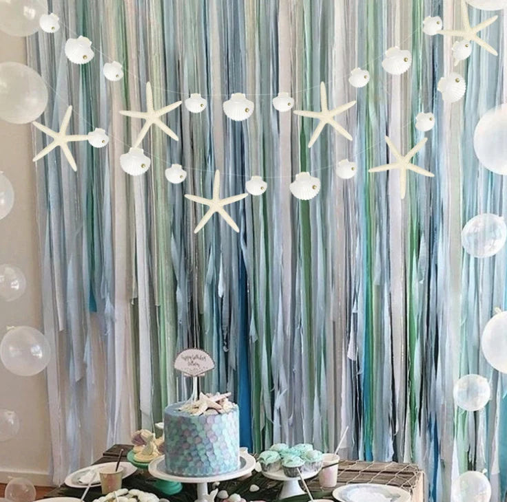 Mermaid under the sea paper starfish and shells birthday bunting banner garland