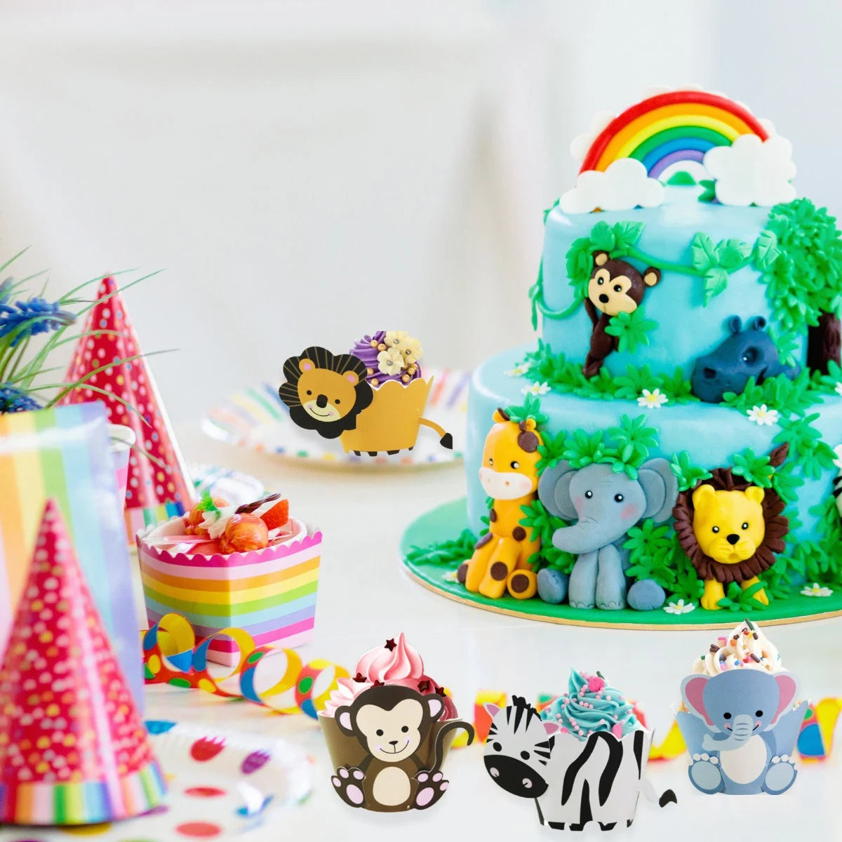 Zoo jungle forest safari Animal Birthday Party Cup cake holder 12-pack