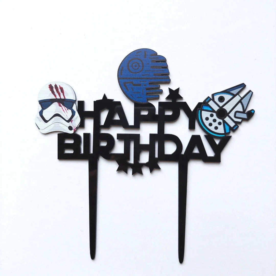 Specially designed boys girls children adults birthday celebration cake toppers acrylic movie star wars style