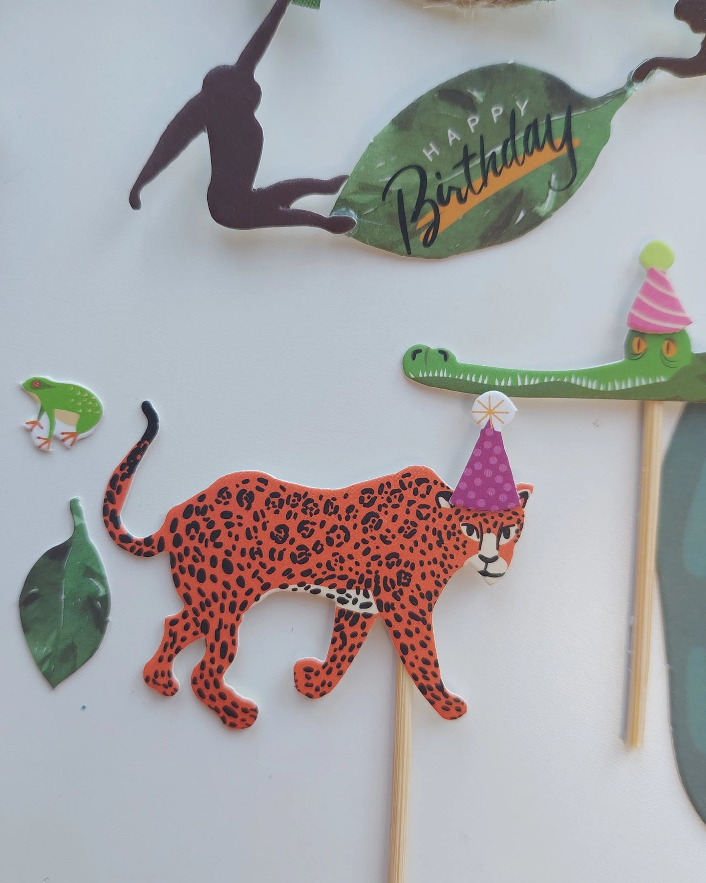 Jungle Animal zoo monkey leopard crocodile Birthday Cake Topper Set