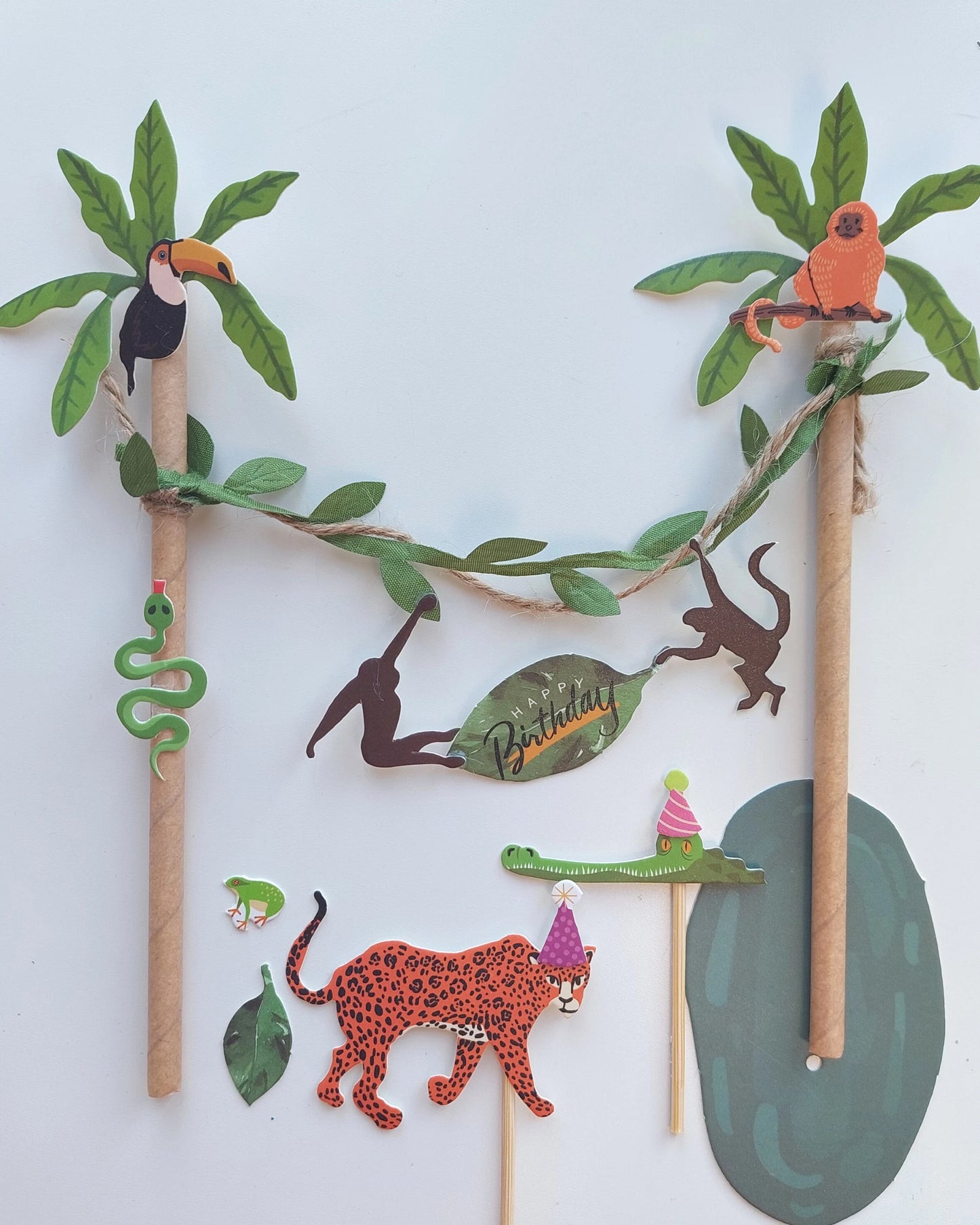 Jungle Animal zoo monkey leopard crocodile Birthday Cake Topper Set