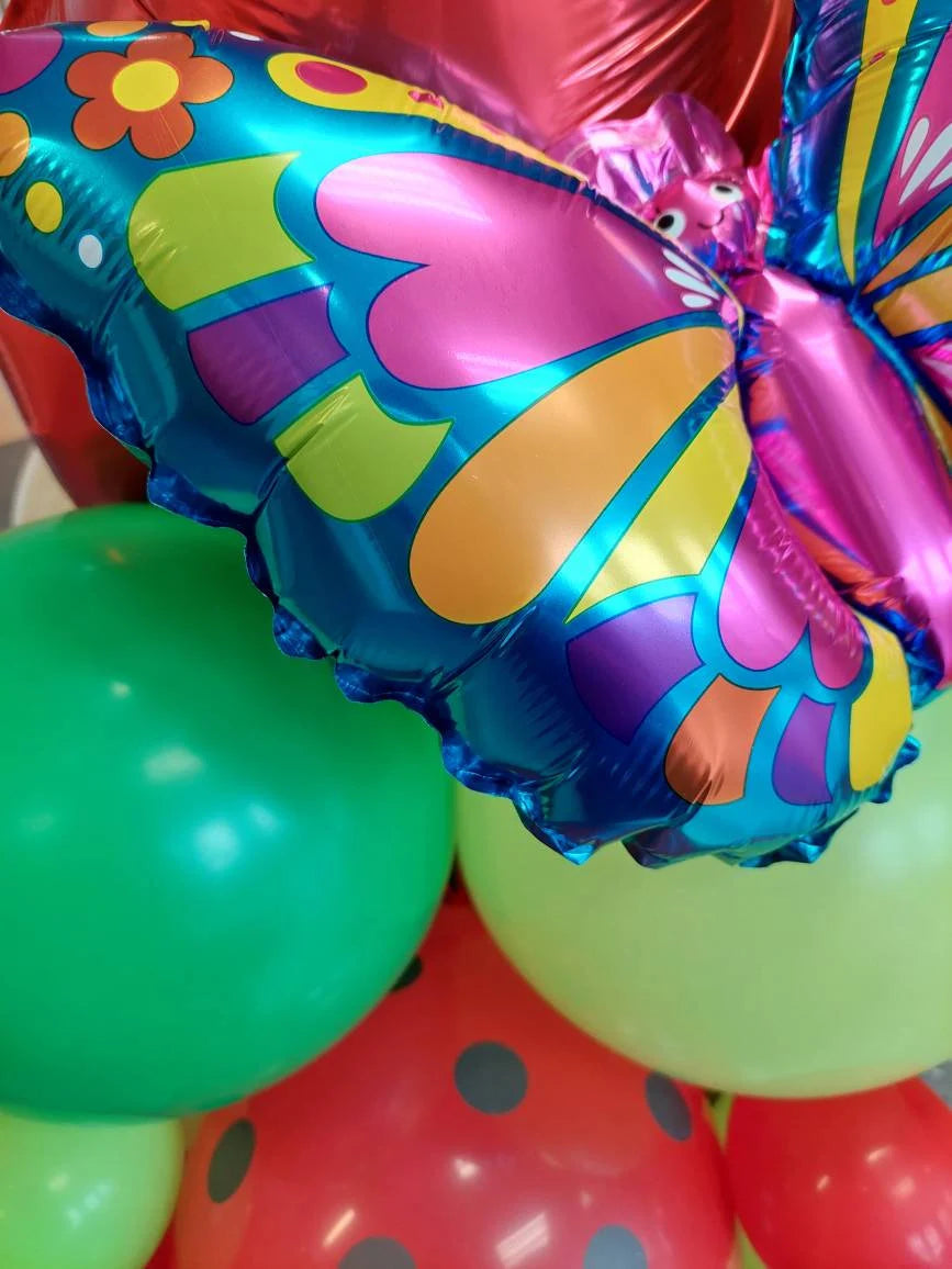 The Hungry Caterpillar and butterfly themed birthday balloon bouquet