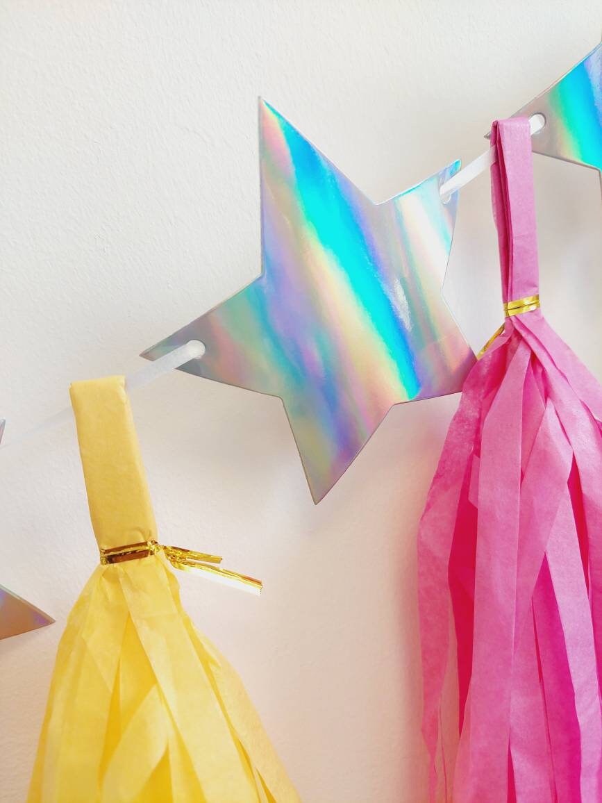 Specially designed girls large shooting stars tissue tassel garland birthday decoration bunting garland pastel rainbow