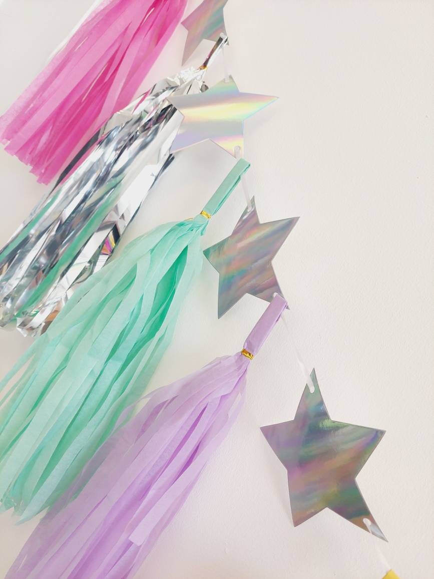 Specially designed girls large shooting stars tissue tassel garland birthday decoration bunting garland pastel rainbow