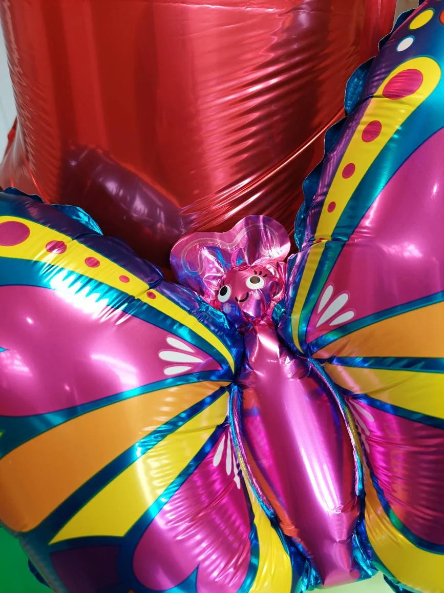 The Hungry Caterpillar and butterfly themed birthday balloon bouquet