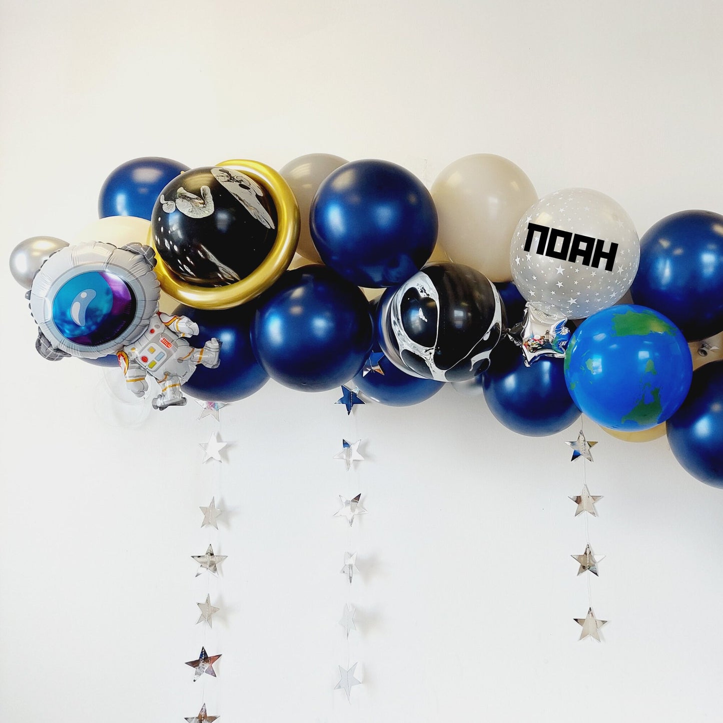 Personalised Outer space blue stars science rocket universe boys Birthday Balloon garland