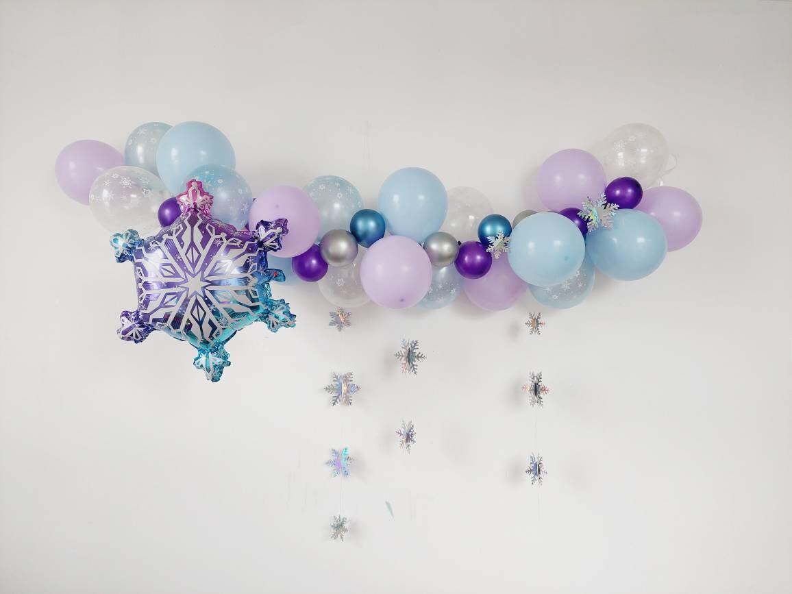 Lavender blue Frozen style snow flakes balloon garland