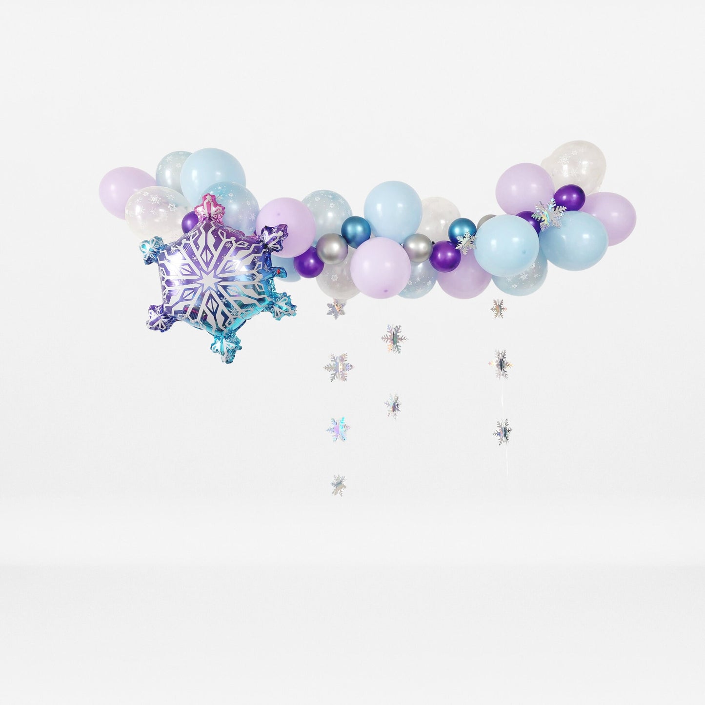 Lavender blue Frozen style snow flakes balloon garland