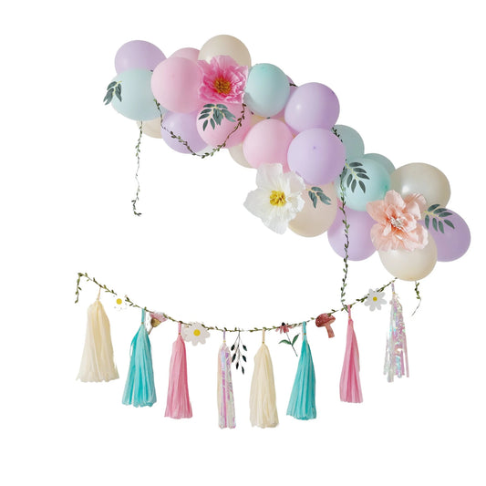 Pastel fairy wild flowers blossom balloon garland