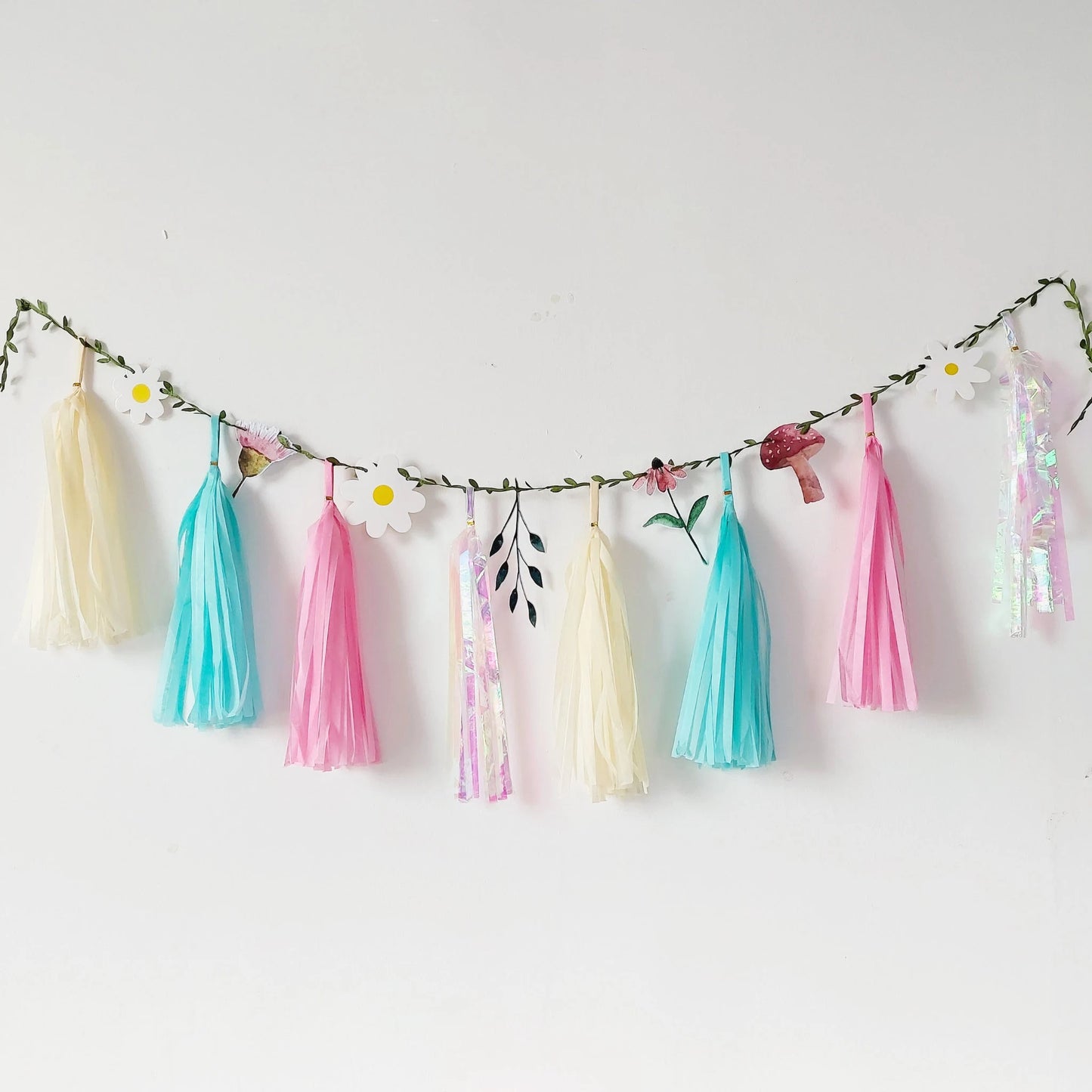 Pastel fairy wild flowers blossom balloon garland