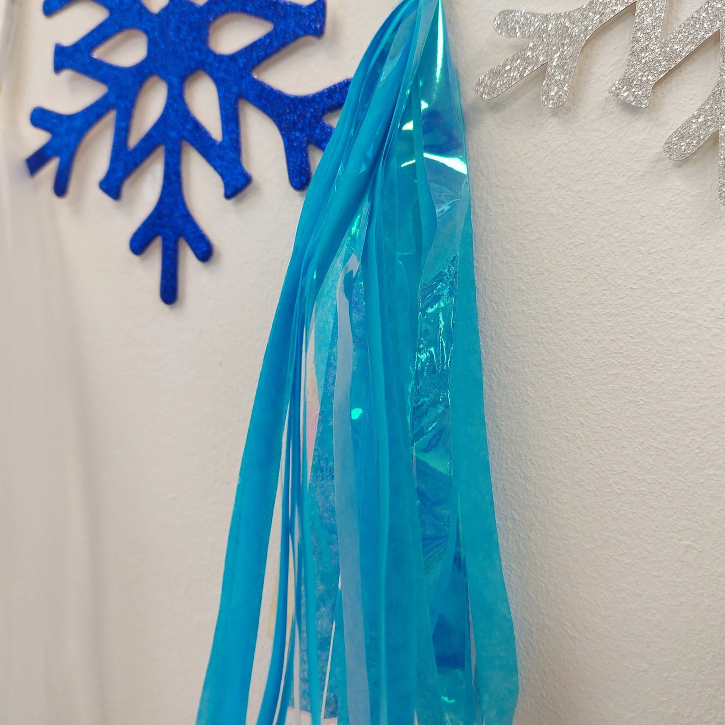 Winter Christmas Frozen princesses blue white snowflakes tissue tassel garland