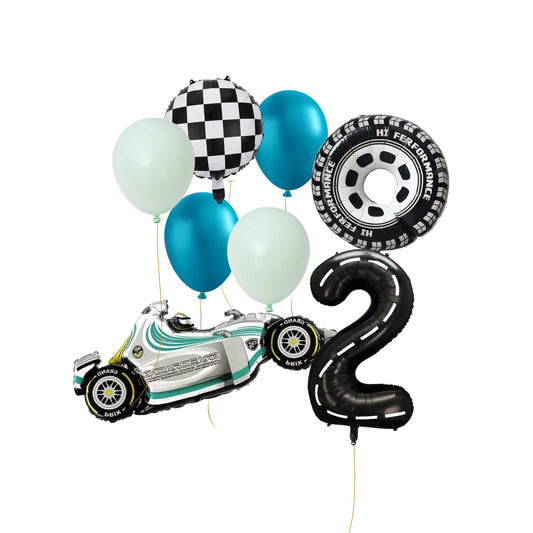 Racing Car blue Birthday Balloon Bundle