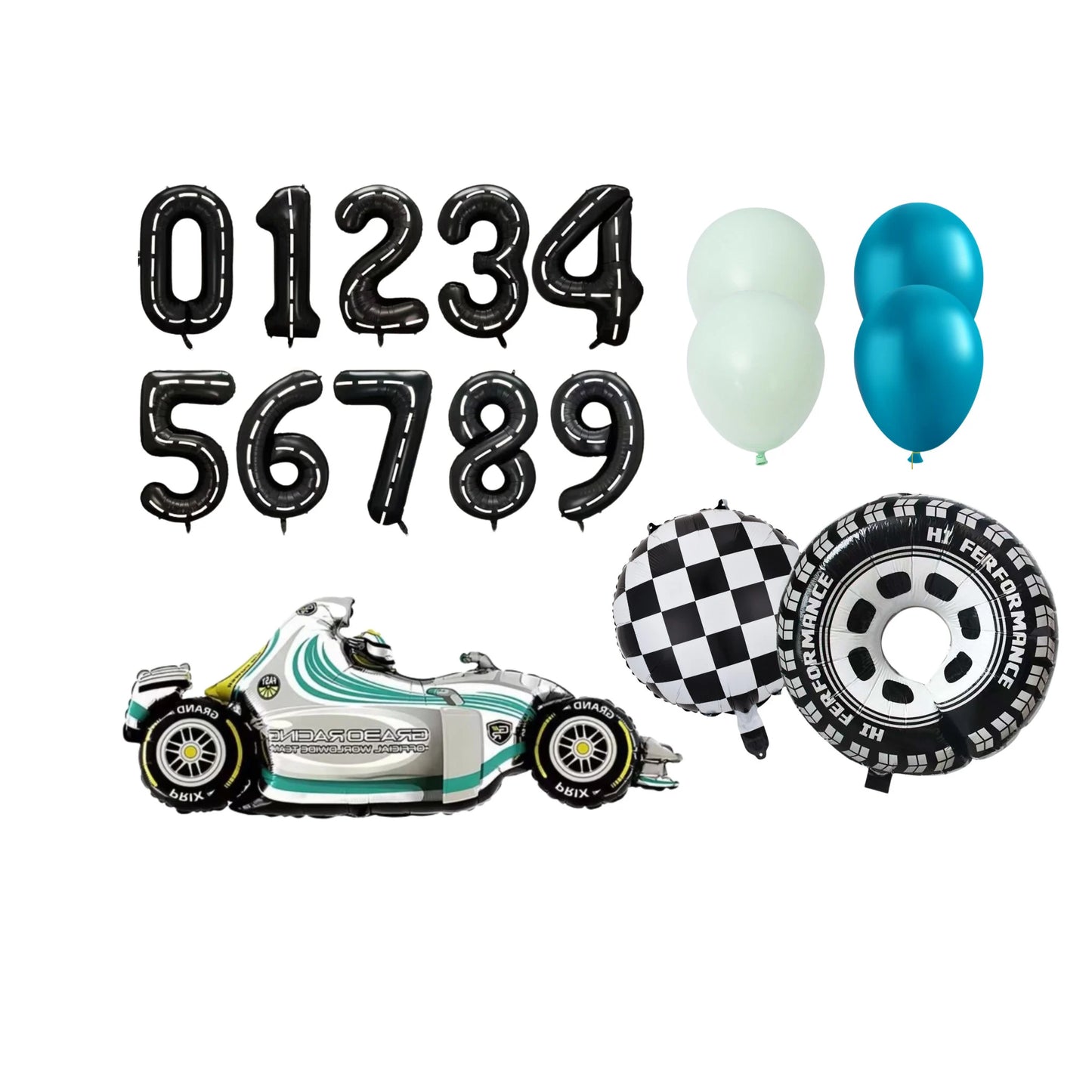 Racing Car blue Birthday Balloon Bundle