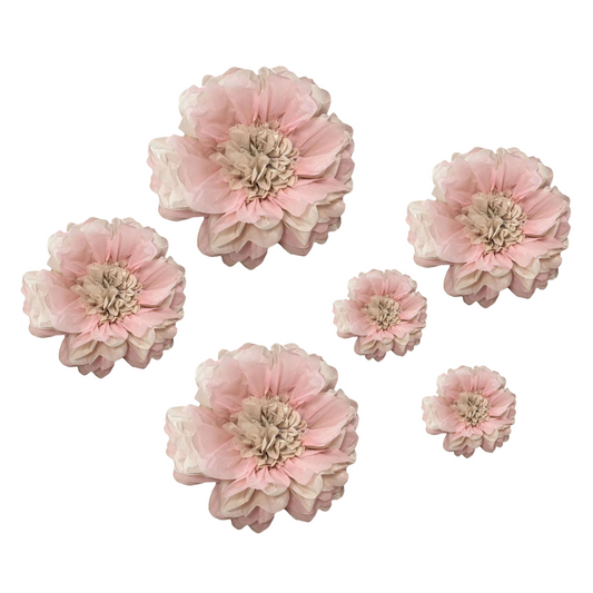 6pcs Pink and Mink large paper flowers set